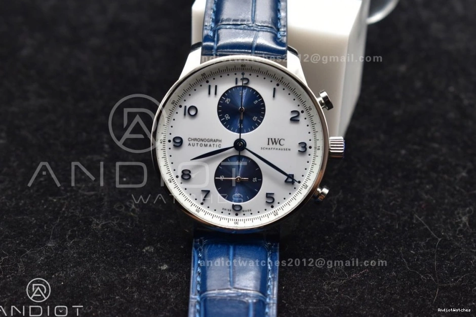 A Dial Chrono Blue Strap ZF Blue on Best 1:1 Portuguese Edition 1019 White SmartChoice Leather IW371620 0406
